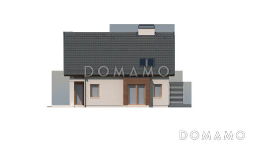 Проект одноэтажного дома из кирпича с мансардным этажом с прямоугольным эркером и балконом / Фасад 2