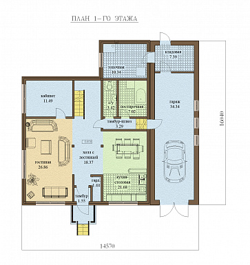 Проект одноэтажного дома с мансардным этажом и зимним садом / План 1 этажа