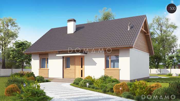 Проект простого компактного одноэтажного дома из газобетона с двумя спальнями и просторным хозяйственным помещением