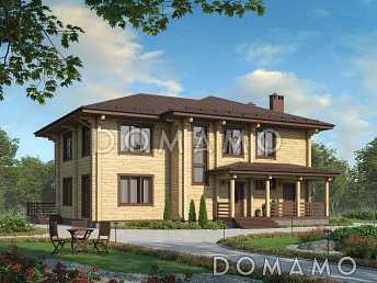 Проект двухэтажного деревянного дома с большой мастер-спальней и двумя лоджиями