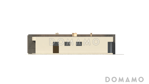 Проект современного одноэтажного дома из газобетона с плоской крышей с тремя спальнями и двухместным гаражом  / Фасад 2