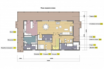 Проект дома из пеноблоков в стиле шале с сауной / План 1 этажа