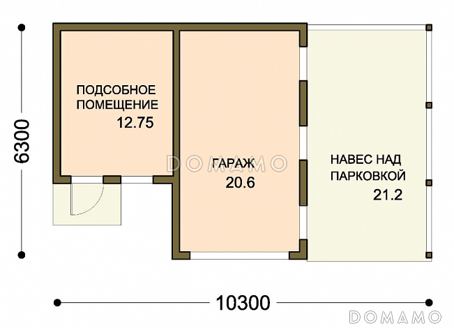 Проект с гаражом, навесом и подсобным помещением / План 1 этажа