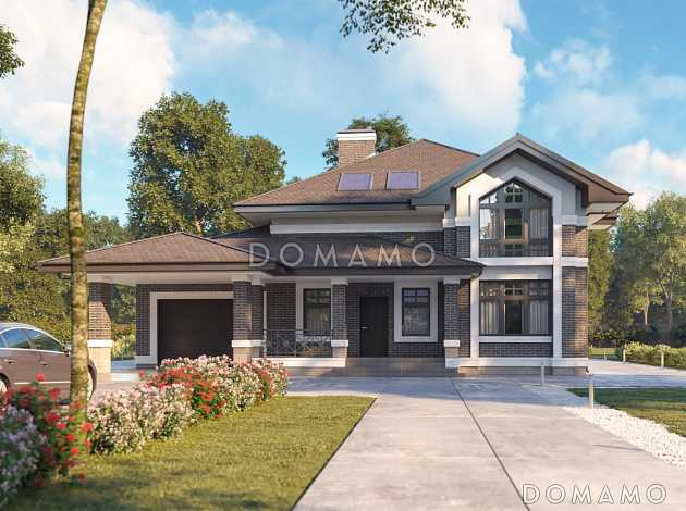 Проект просторного дома с гаражом, крытой террасой и пятью спальнями