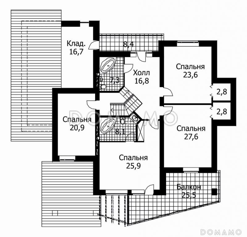 Проект дома из панелей СИП с комбинированной отделкой фасада / План мансардного этажа