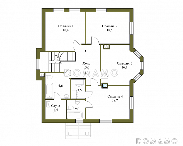 Проект дома из газобетона с гаражом на одну машину / План 2 этажа