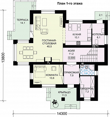 Проект кирпичного дома с санузлом в спальной комнате / План 1 этажа