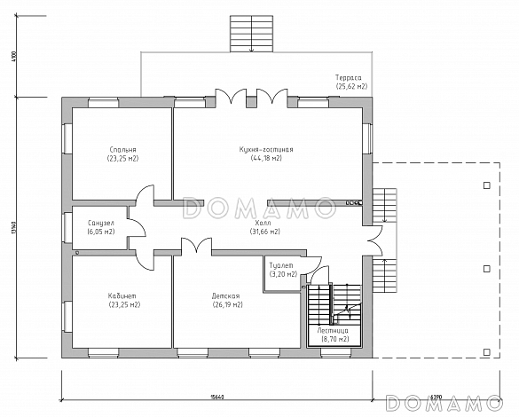 Проект большого современного дома из SIP панелей с цокольным этажом и навесом для двух автомобилей / План 1 этажа