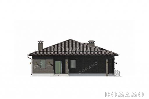 Проект одноэтажного дома с мастер-спальней, кабинетом и навесом для автомобиля / Фасад 1