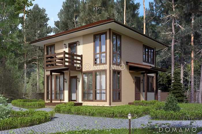 Проект двухэтажного каркасного дома с окнами в пол