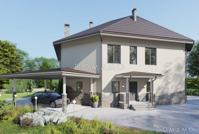 Проект дома сложной формы с 5 спальнями, кабинетом и большим холлом со вторым светом