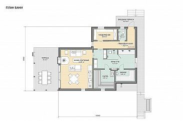 Проект банного комплекса со спа-зоной и двумя террасами / План 1 этажа