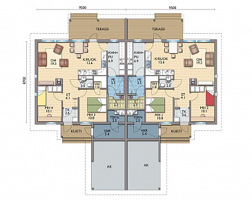 Проект дуплексного дома в скандинавском стиле / План 1 этажа