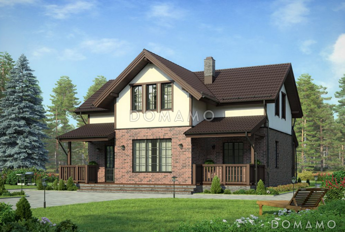 Проект дома с просторной гостиной и холлом на втором этаже