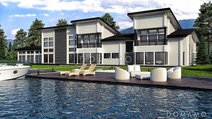 Проект двухэтажного дома мз клееного бруса с бассейном, джакузи, зоной отдыха, сауной, постирочной и душевой комнатой