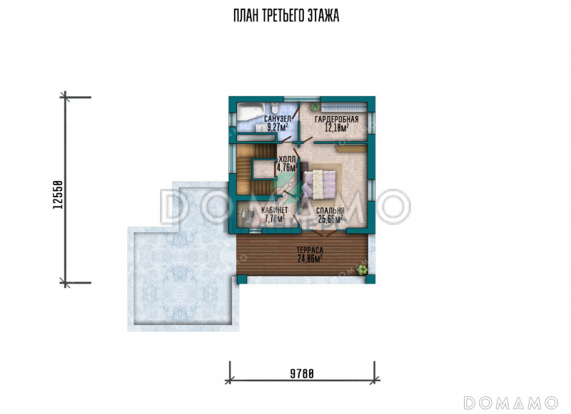 Проект большого трехэтажного дома с террасой и гаражом / План 3 этажа