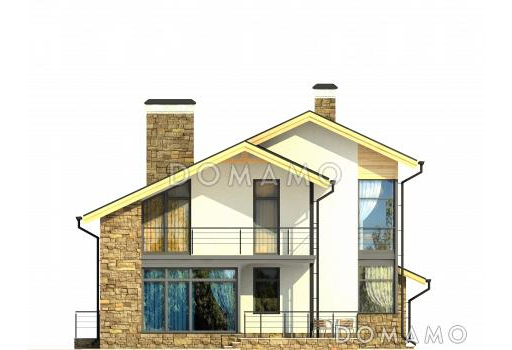 Проект дома с парной, бильярдной, навесом для машины, спальней с панорамным окном, / Фасад 2