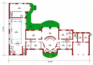 Проект огромного привлекательного особняка из кирпича с бассейном / План 1 этажа