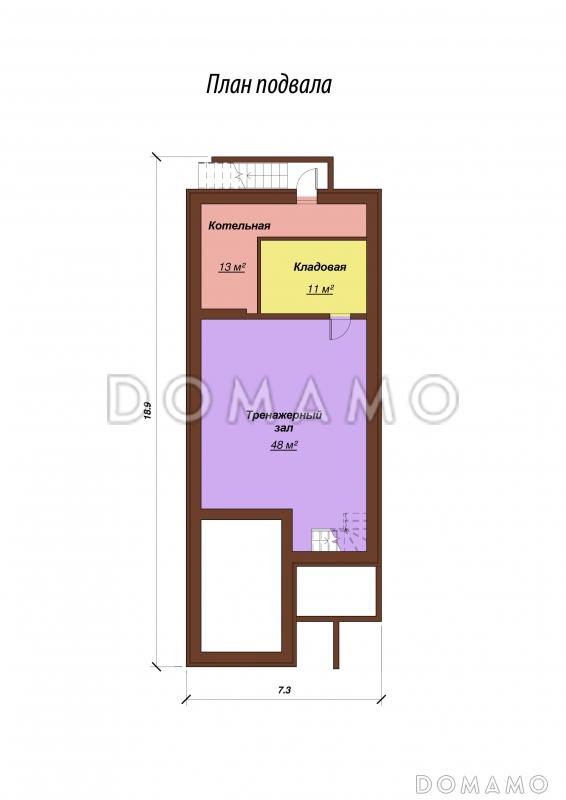 Проект одноэтажного дома с мансардным и цокольным этажами, с гаражом / План цокольного этажа