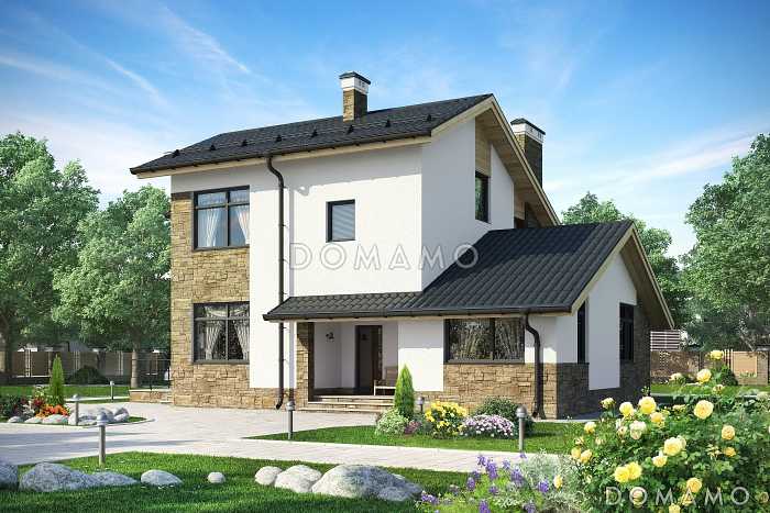 Загородный дом из СИП панелей с кухней-столовой, сауной, спальней на первом этаже, террасой