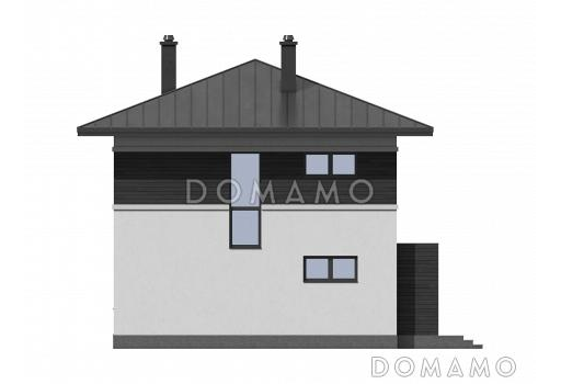 Проект двухэтажного дома с котельной с окном, комнатой на первом этаже и тремя спальнями на втором / Фасад 2