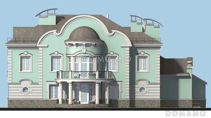 Проект коттеджа с двусветной гостиной, бильярдной и бассейном