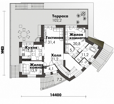 Дом оригинальной формы / План 1 этажа