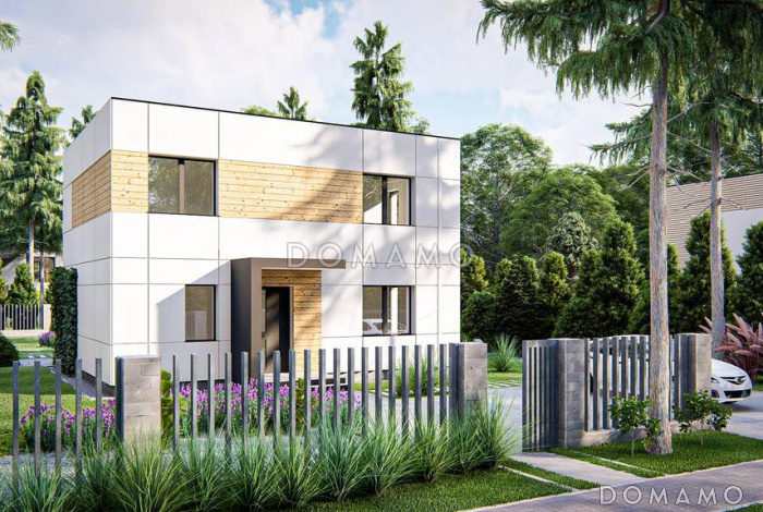 Проект загородного двухэтажного дома с террасой, комнатой на первом этаже, санузлом под лестницей