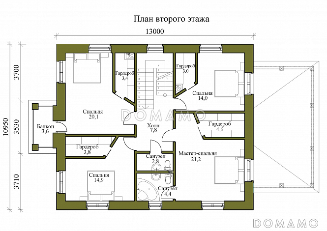 Проект двухэтажного дома с бильярдной и мансардой / План 2 этажа