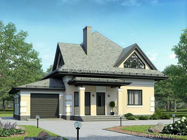 Проект дома из газобетона с мансардным окном