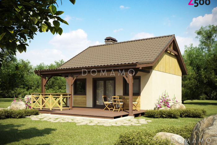 Проект маленького одноэтажного дома из газобетона с просторной крытой террасой