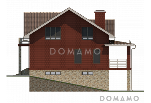 Проект дома с мансардным и цокольным этажом, с гаражом и крытой террасой на втором этаже / Фасад 3