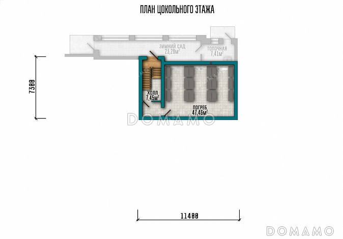 Проект дома с сауной, бассейном и зимним садом / План цокольного этажа