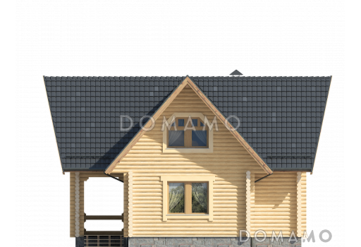 Проект небольшого дома из оцилиндрованного бревна с сауной / Фасад 3