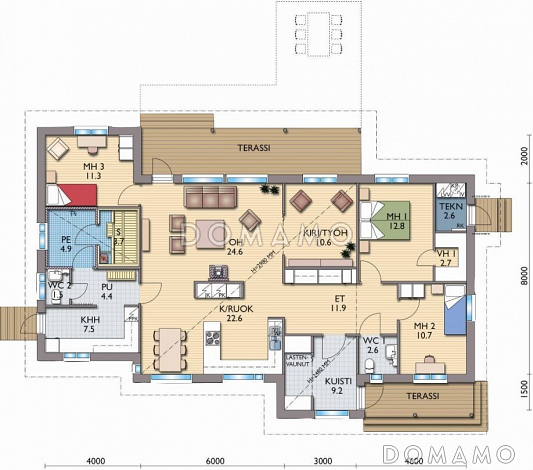 Проект дома с небольшой сауной / План 1 этажа