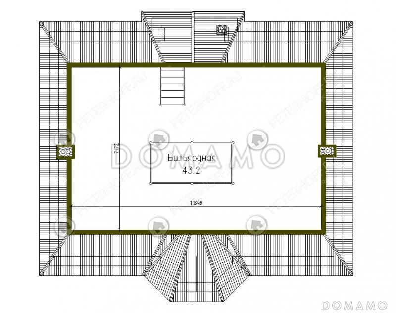 Проект коттеджа с гаражом и навесом для машины / План мансардного этажа