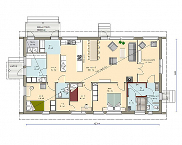 Проект одноэтажного каркасного дома с отдельным входом в небольшую сауну / План 1 этажа
