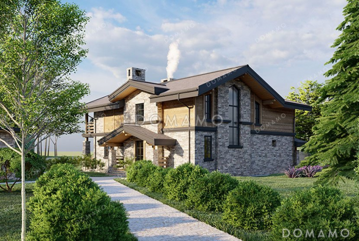 Проект двухэтажного дома с двумя террасами и балконом