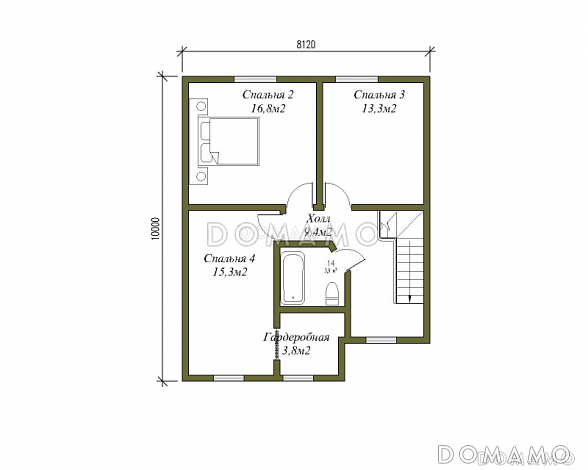 Проект двухэтажного коттеджа с большим гаражом / План мансардного этажа