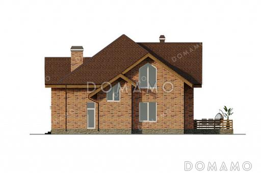 Проект дома с мастер-спальней, постирочной, двумя балконами, верандой и террасой / Фасад 4