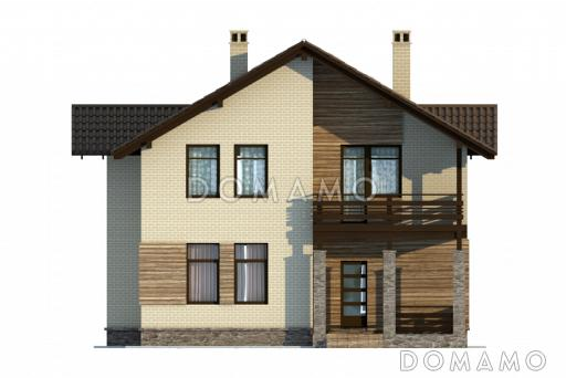 Проект квадратного коттеджа с облицовкой клинкером слоновая кость / Фасад 1