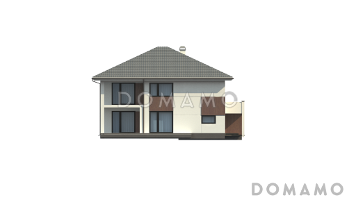 Проект просторного двухэтажного дома из газобетона со встроенным гаражом и двумя террасами на обоих уровнях / Фасад 4