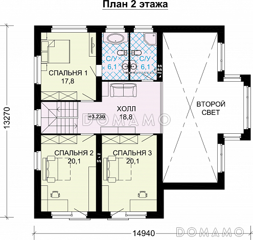 Проект дома из СИП панелей с панорамными окнами и натуральной черепицей / План мансардного этажа