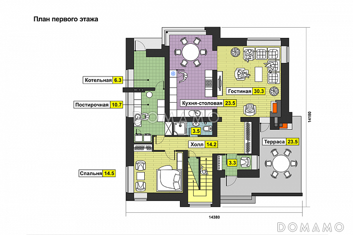 Проект загородного дома в стиле финского минимализма / План 1 этажа