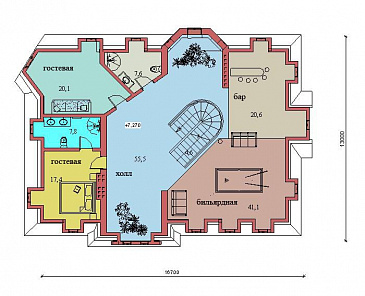 Проект двухэтажного дома с цоколем и мансардой, с сауной, бассейном и вторым светом  / План мансардного этажа