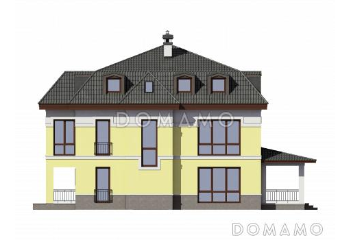 Проект трехэтажного загородного дома из кирпича / Фасад 1