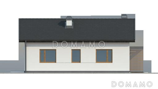 Проект компактного одноэтажного дома из газобетона с двумя спальнями, изолированной кухней и торцевым входом / Фасад 2