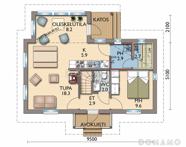 Проект каркасной сауны с верандой / План 1 этажа