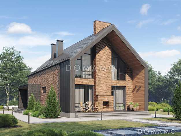 Проект дома барнхаус из керамоблока со вторым светом, библиотекой и лаунж-зоной