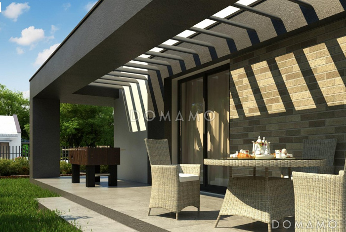 Проект компактного одноэтажного мансардного дома из кирпича с кабинетом и тремя спальнями